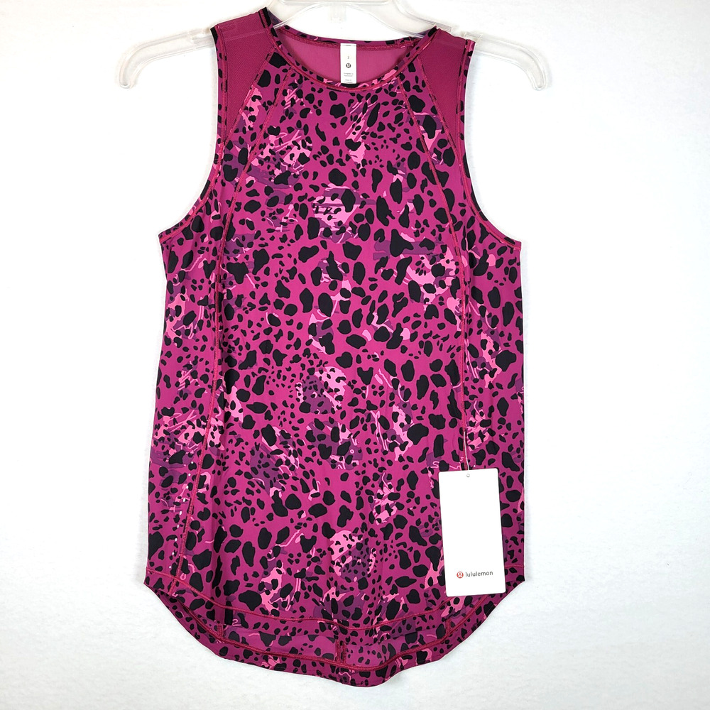 Lululemon Womens Sculpt Tank Leopard Top Size 2 Purple Running Yoga Pilates Gym